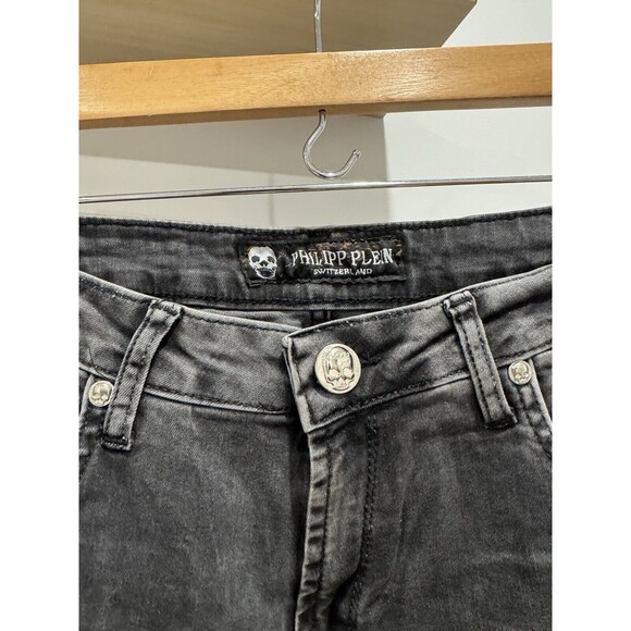 Philipp Plein Jeans Womens 28 Straight Leg Grunge Skull Goth Distressed Italy - Picture 7 of 11